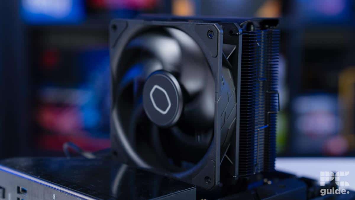 Close-up of a Cooler Master Hyper 212 CPU air cooler