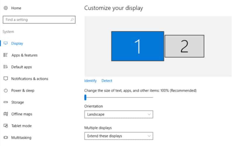 how to set primary and secondary monitor windows 10