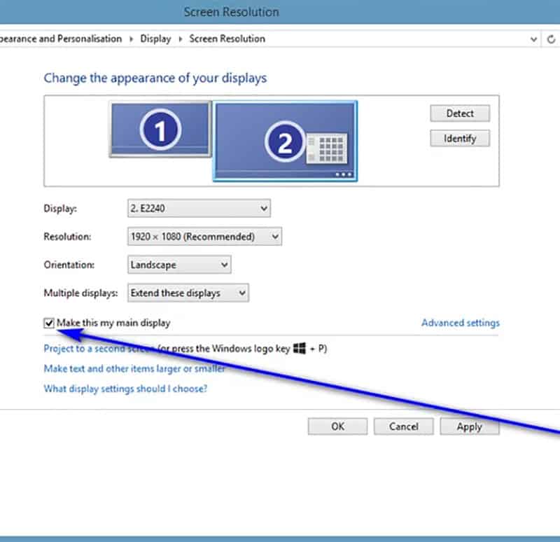 how to change display on monitor windows 10