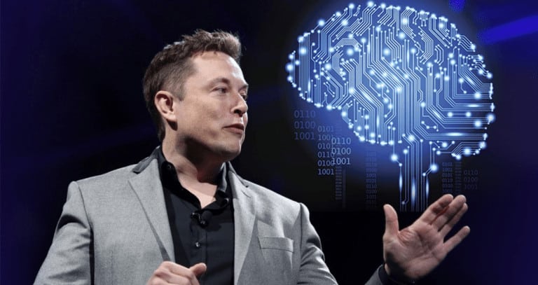 Elon Musk with Graphic of Brain
