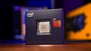 An Intel Core i9-9900K CPU in its packaging.