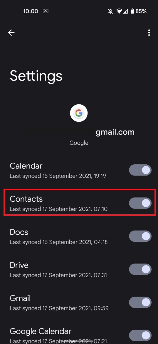 Make sure contacts is turned on