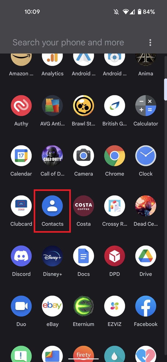 Contacts app in app drawer