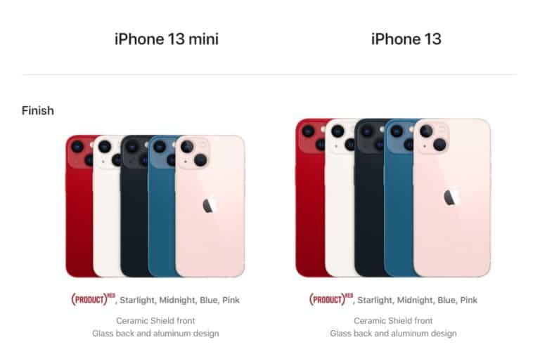 iPhone 13 and iPhone 13 Mini colors