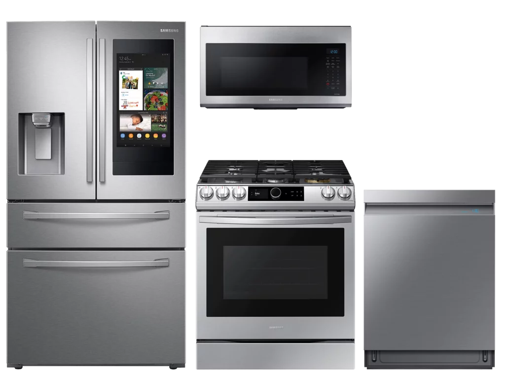 28 cu. ft. Family HubTM 4-door refrigerator, gas range, microwave and Smart Linear dishwasher package