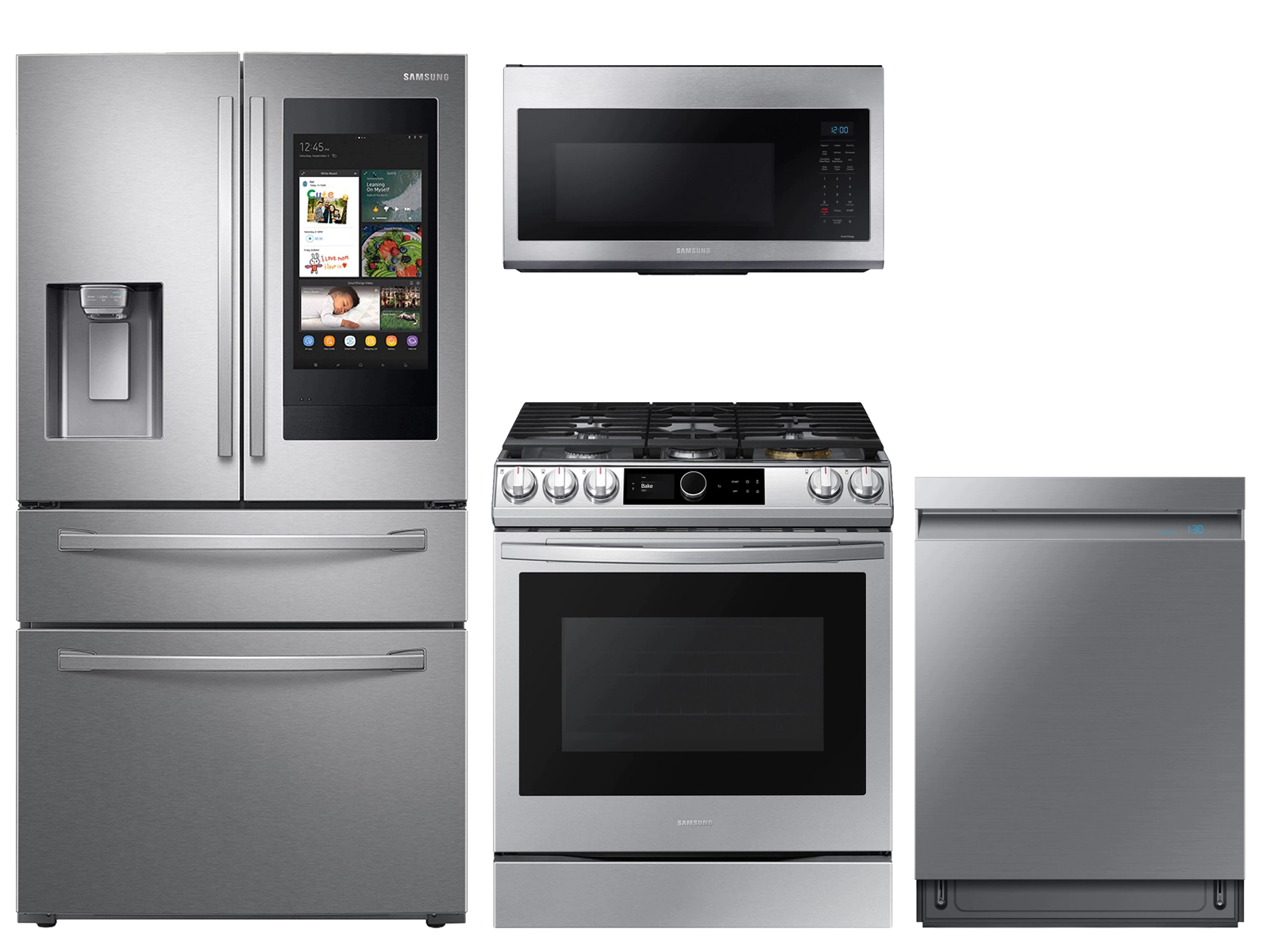 28 cu. ft. Family HubTM 4-door refrigerator, gas range, microwave and Smart Linear dishwasher package