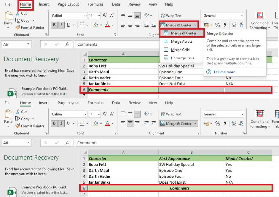 How to merge cells in Excel 3