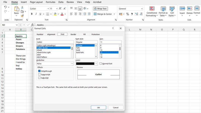 Excel Strikethrough Using Format Cells