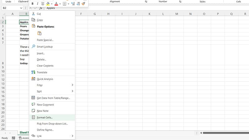 Excel Strikethrough Using Format Cells