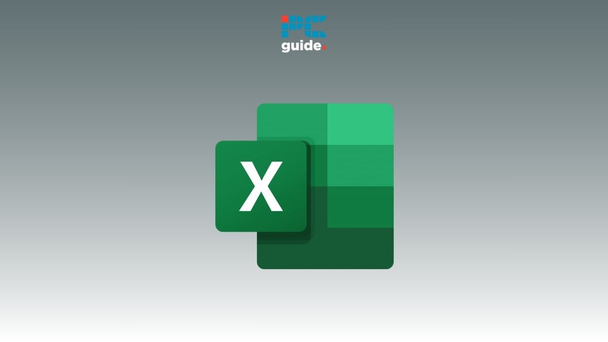 The image displays the Microsoft Excel logo against a gradient background. At the top, the text "PC guide" is visible, highlighting tips to merge cells in Excel.