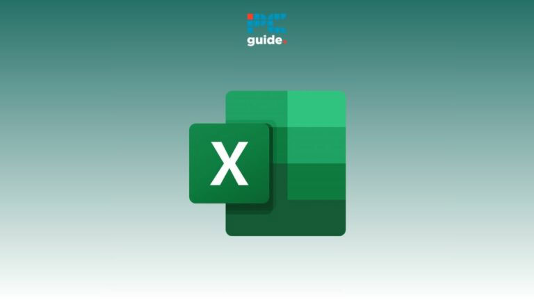 Logo of an app named "guide" with two overlapping green squares, one with a white 'x' symbol, set against a gradient teal background designed to help manage and delete duplicates in Excel.