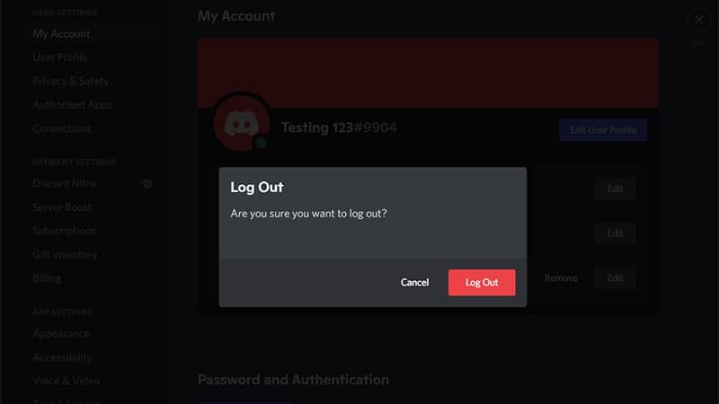 Log Out of Discord