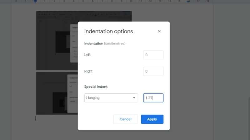 Select Hanging Indent