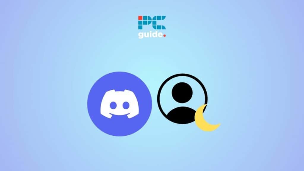 Logo of pk guide displayed against a blue background, flanked by change discord status and steam icons with a decorative crescent moon.