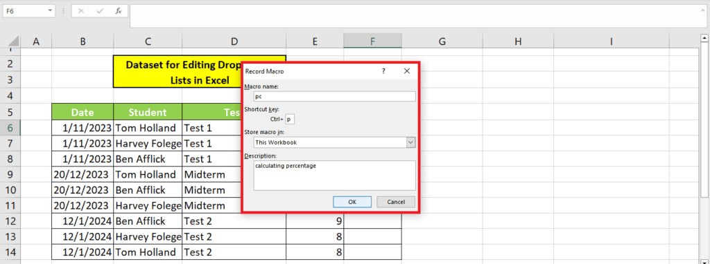 How to create a table in excel with macros.