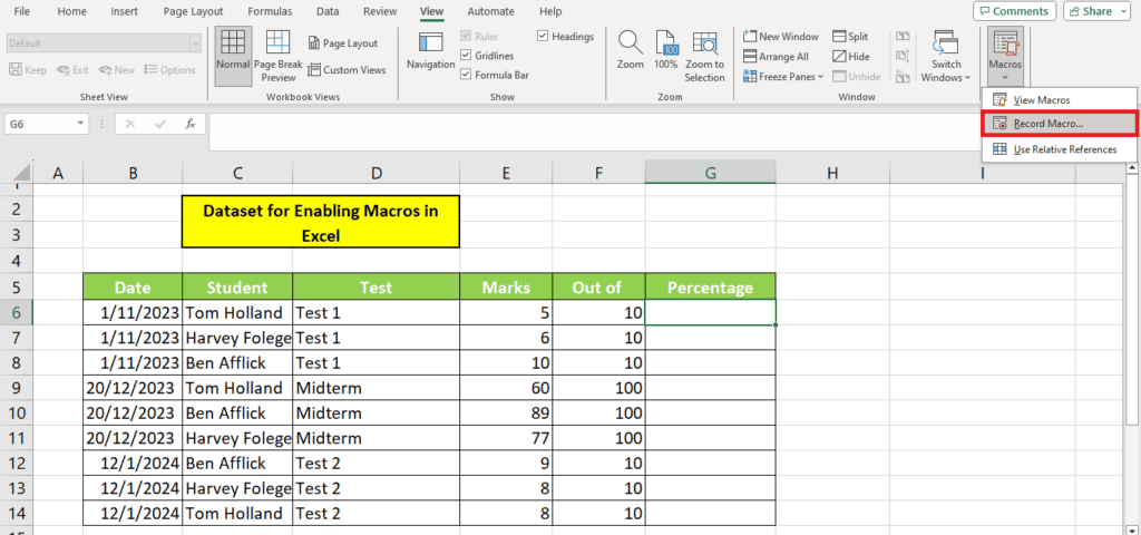 How to create a spreadsheet in excel with marcos.