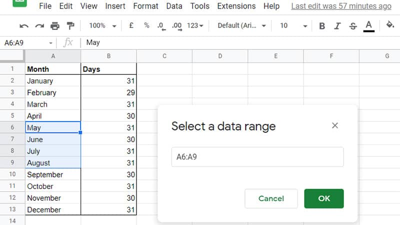 select a data range