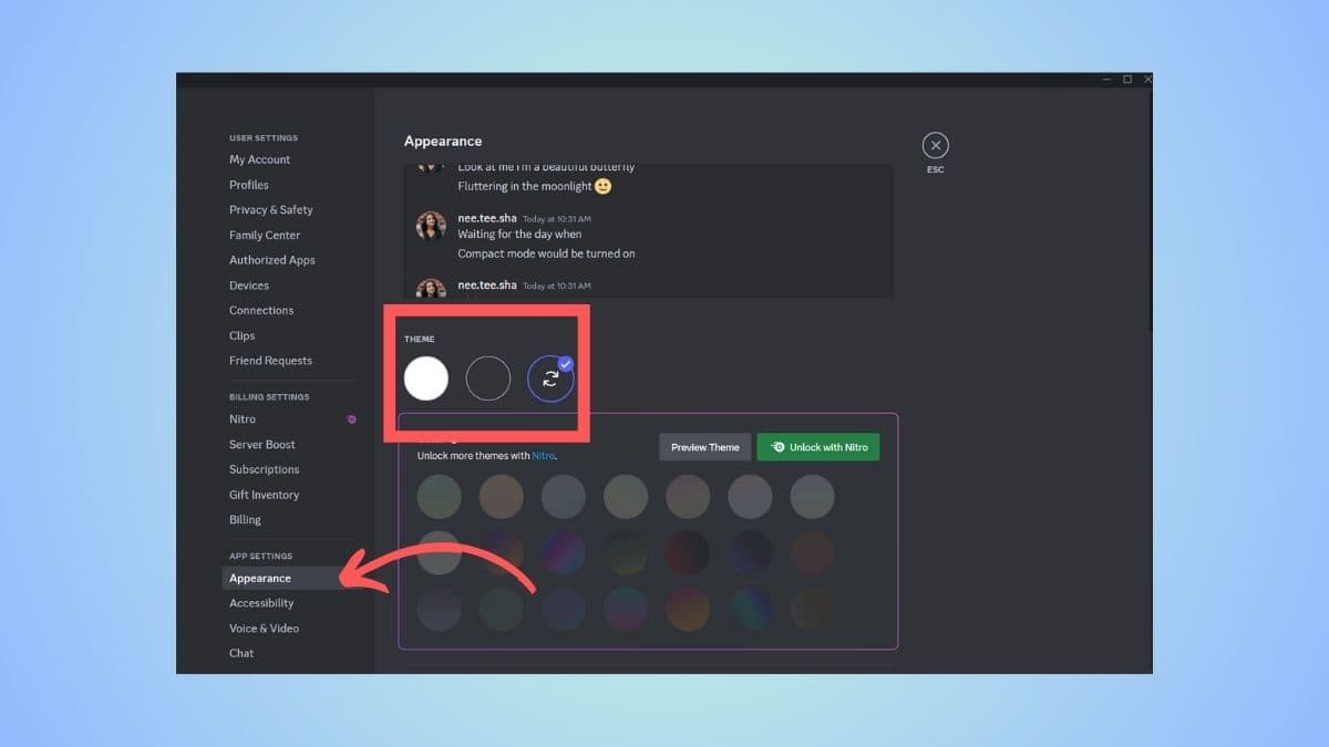 choose a theme on discord pc