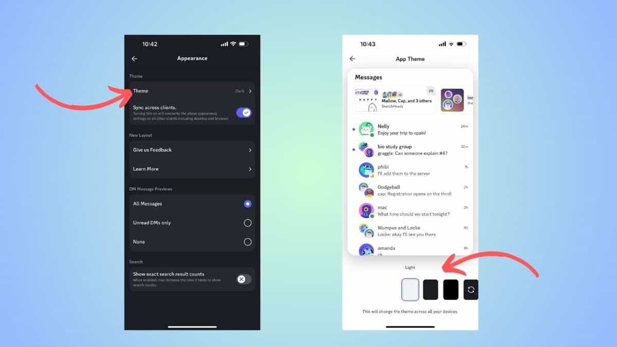 switch default themes on discord mobile