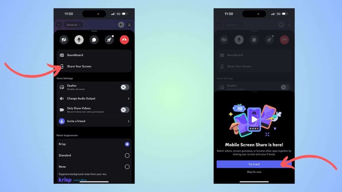 share screen button in discord mobile
