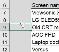 A screenshot demonstrating how to move rows in Excel using a screen name.