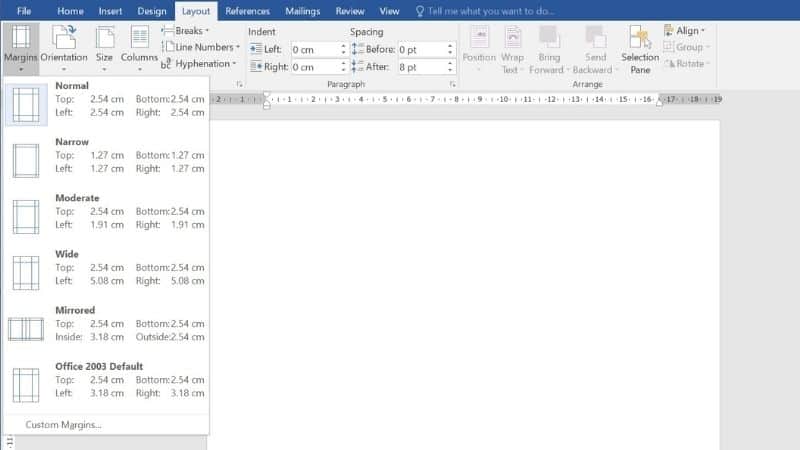 Choose page margins using predefined settings