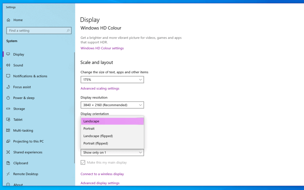 Rotate a screen - Windows 10