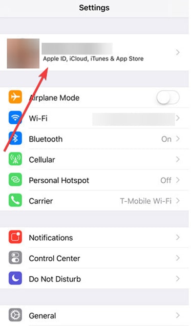 Apple ID profile in settings