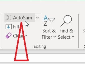 A screenshot of the autosum button in Microsoft Excel, used to quickly add numbers.