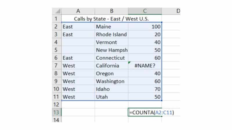 How to count non-empty cells in Excel