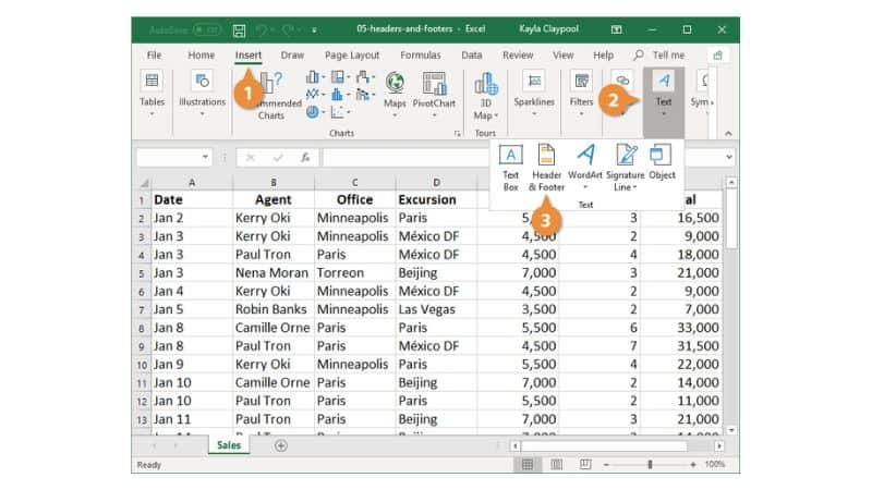 How to create a header in Excel