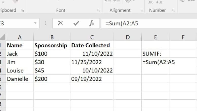 How to use sumif in excel