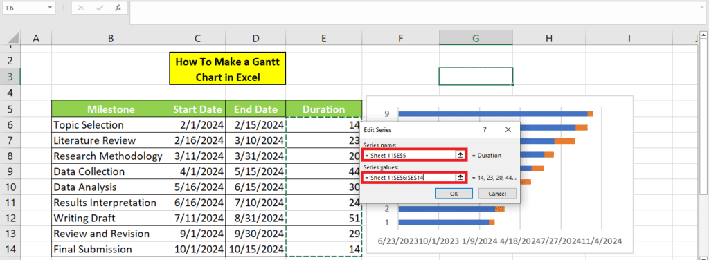 How to create a Gantt chart in Excel.