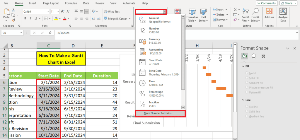 How to create a Gantt Chart in Microsoft Excel.