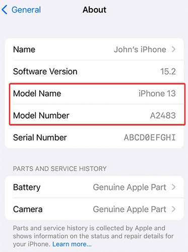iPhone model and the serial number