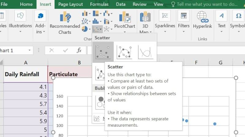 scatter plot in Excel
