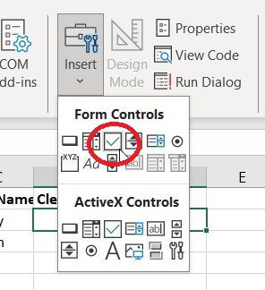 How to insert a checkbox form control in Excel.