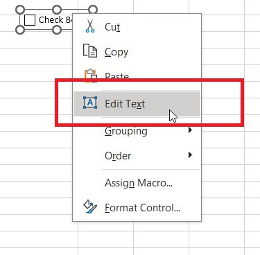 Edit test with checkboxes in Excel.