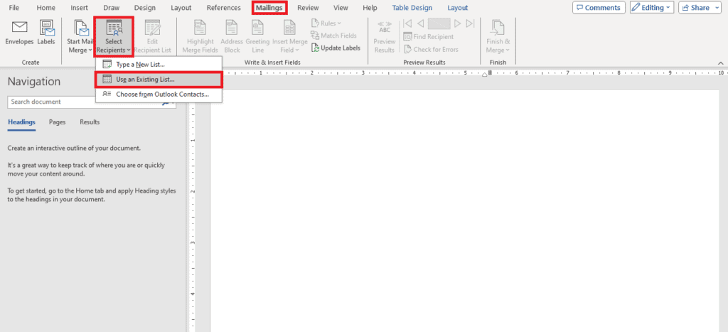 How to create a new document in Microsoft Word.
