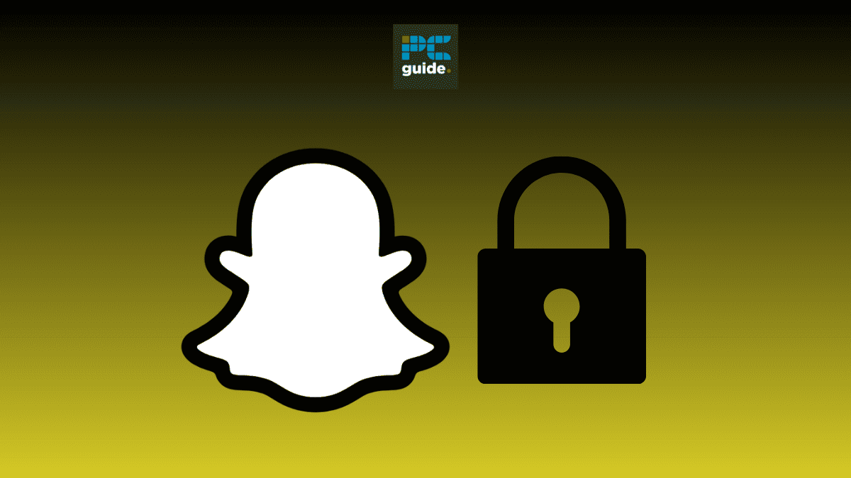 Image shows the Snapchat logo under the PC guide logo on a yellow background