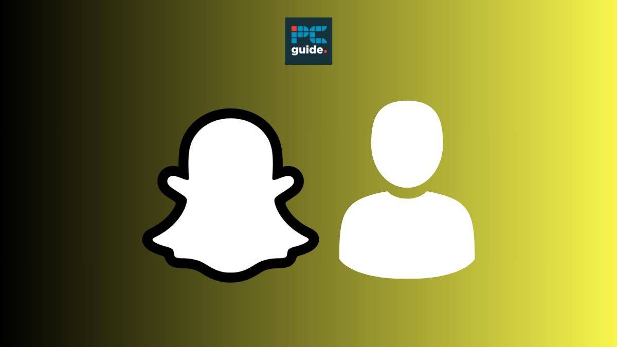 The image shows the Snapchat logo on a yellow background below the PC guide logo
