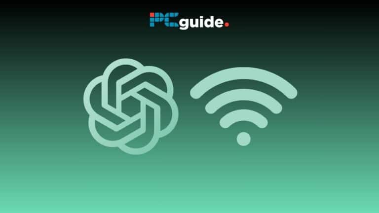 Image shows the ChatGPT logo next to a wifi symbol below the PC guide logo