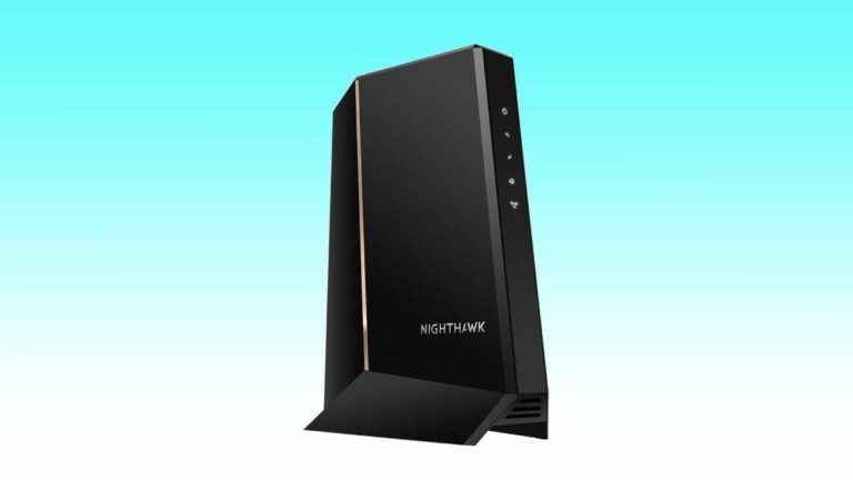 The best cable modems, including a black router, are showcased on top of a blue background.