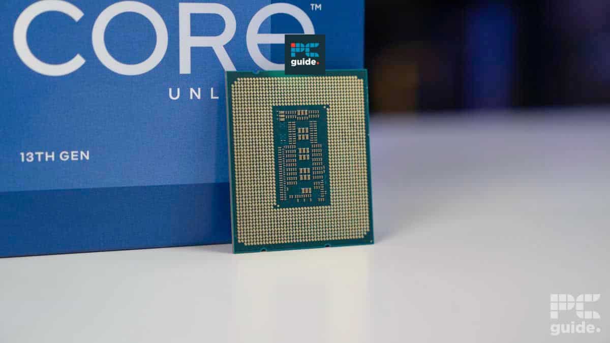 Intel Core 13th Gen processor, one of the best CPUs for Windows 11, on a table with its retail packaging in the background.