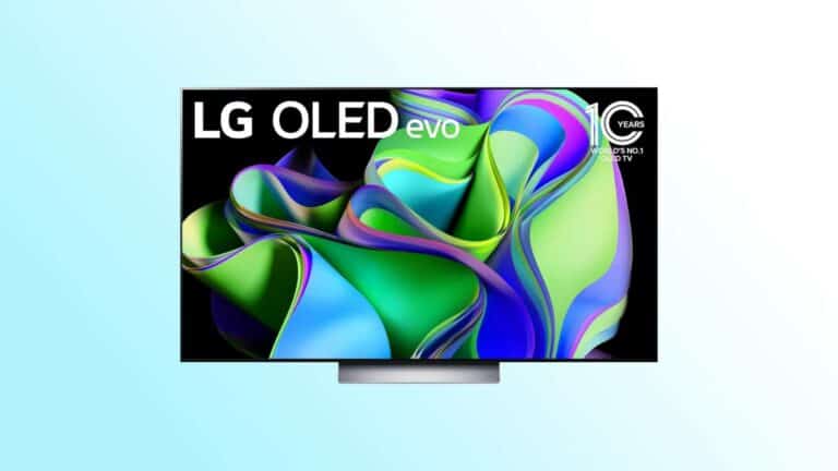 The best TVs for PS5, the LG OLED Pro, is displayed on a blue background.