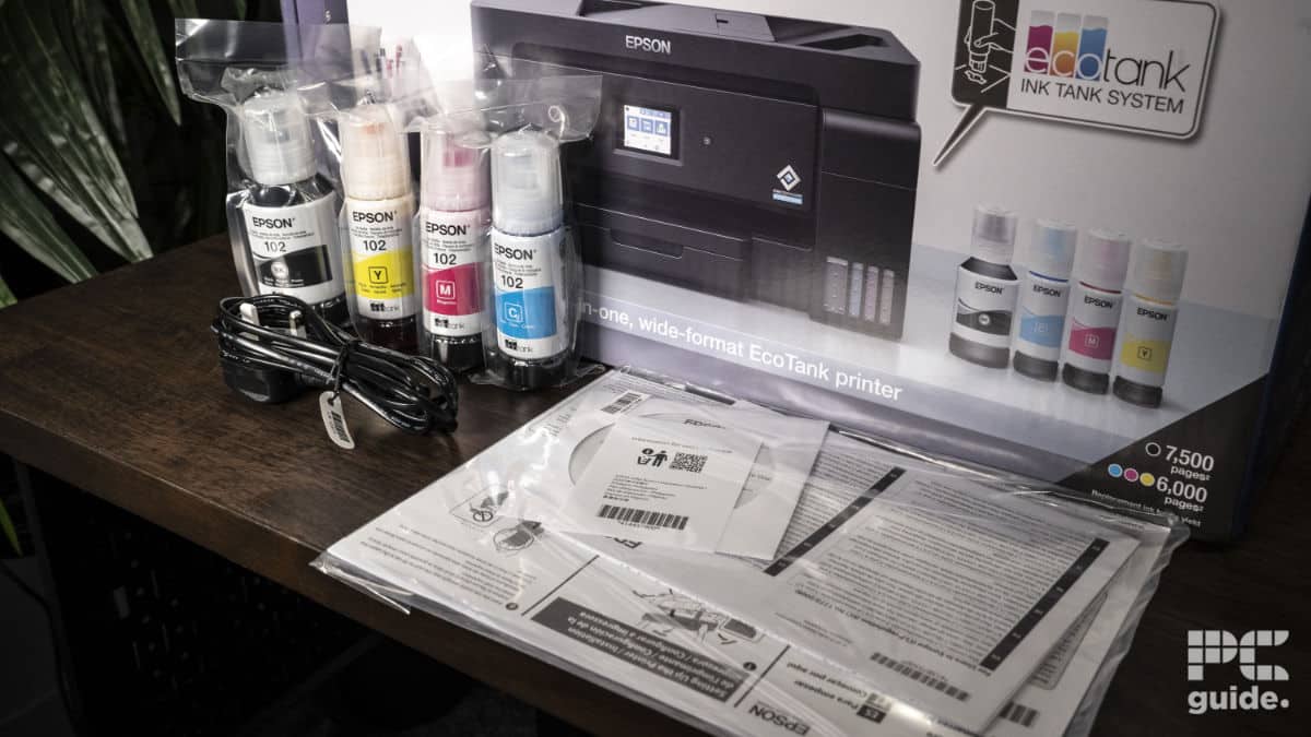 Epson ET-15000 Printer included box inclusions, Image by PC Guide