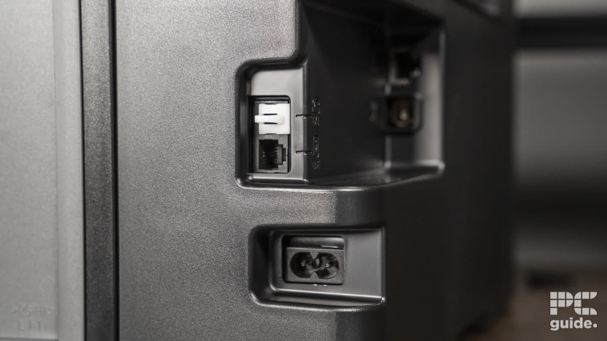 Epson ET-15000 Printer power and phone ports, Image by PC Guide