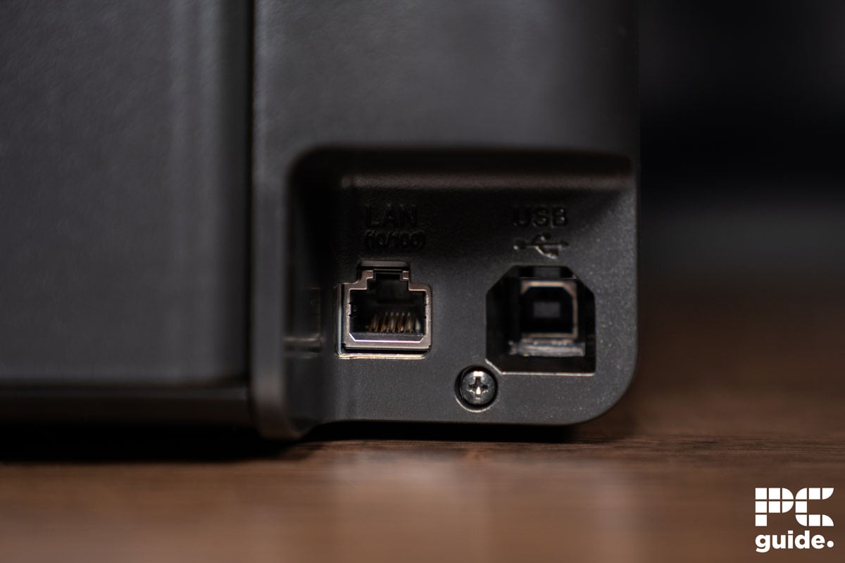 Epson EcoTank ET-8550 LAN and USB ports, Image by PC Guide