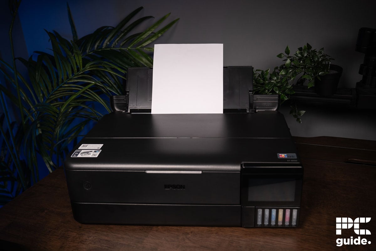 Epson EcoTank ET-8550 printer with paper input, Image by PC Guide