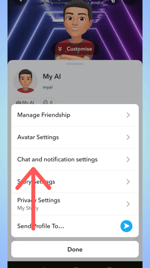 Snapchat showing chat and notification settings